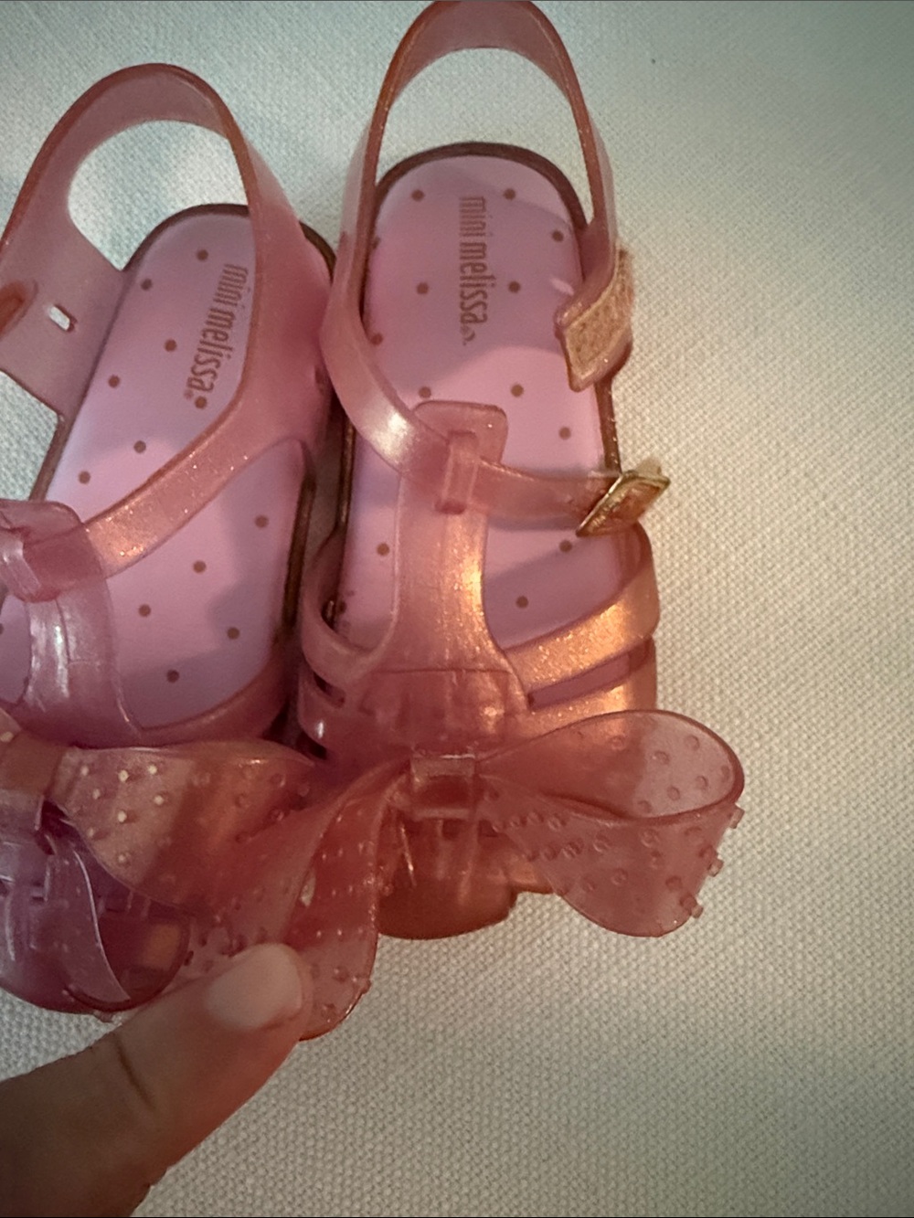 Mini Melissa Pink Glitter Bow Jelly Sandals - Picture 4 of 4